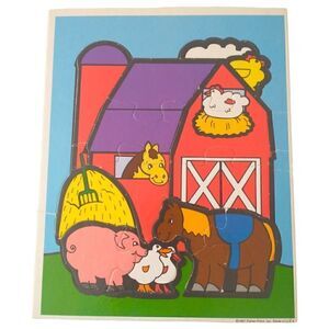 Vtg Fisher Price Puzzle Jigsaw Little People 1997 Cardboard Barnyard Horse Chick